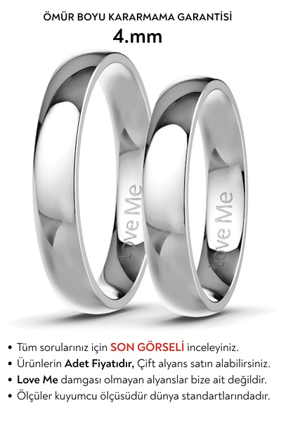 Love Me 4mm Bombeli Asla Kararmaz Parlak Gümüş Renk Unisex Bombeli Çelik Alya...