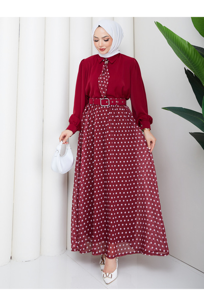 EFSUN MODA Eșarfă cu model cu buline, set de tesbih cu fustă din șifon cu mod...