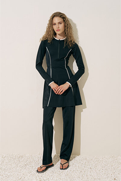 Manuka Stripe Detail Dress Swimsuit Black