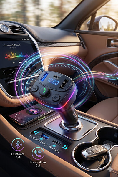 Primo Plus مشغل MP3 للسيارة MX77 مع جهاز إرسال FM لاسلكي وإضاءة LED، شحن سريع...