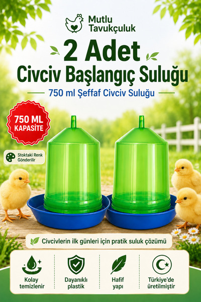 MUTLU TAVUKÇULUK 2 Adet Civciv Başlangıç Suluğu Askılı Suluk 750 ml Kaz Ördek...