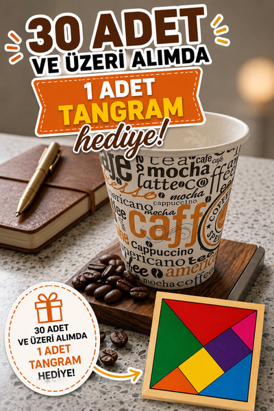 Renkyol 30 ve üzeri TANGRAM HEDİYELİ Kağıt Karton Bardak Sıcak Soğuk İçecek İ...