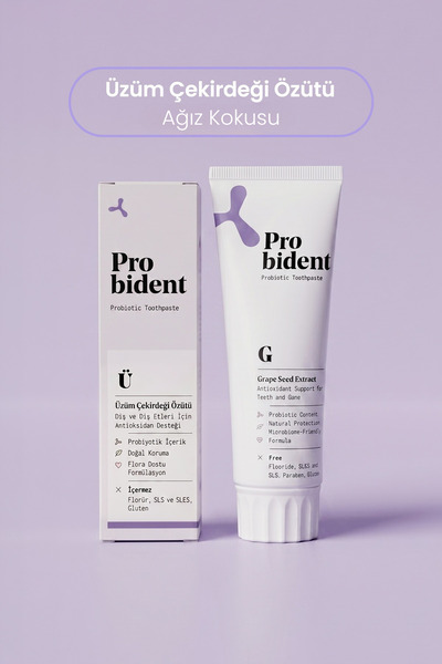 Probident Aktif Probiyotik Doğal Florürsüz Diş Macunu Üzüm Çekirdeği Özüt Ilaveli Ağız Kokusu