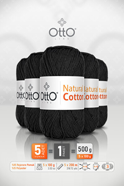 Otto Natural Cotton - Siyah (6010) - 5'li Paket - 2mm/100gr/200m - Pamuklu Pu...