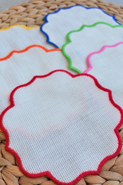 Mora Tekstil Presentation Napkin, Cocktail Napkin, Coffee Side Presentation Set, Embroidered Presentation Napkin Set of 6