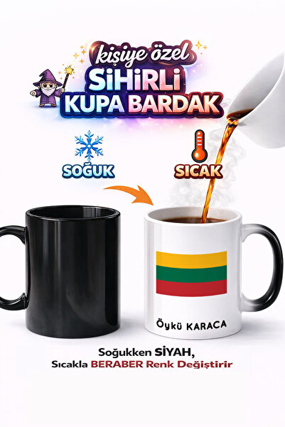 Kirbi Reklam كوب سحري من البورسلين مطبوع على الوجهين بعلم ليتوانيا