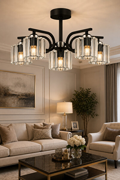ESSLİGHT NEHİR 5’Lİ AVİZE KRİSTAL TAŞLI DEKORATİF AYDINLATMA