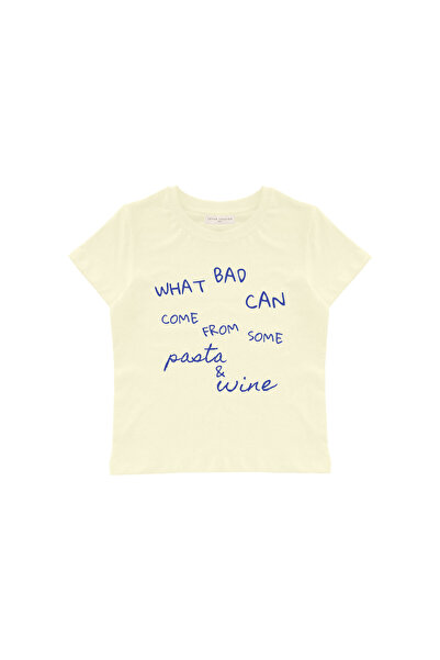 lethestudios Pasta & Wine Baskılı Baby Tee Crop Top