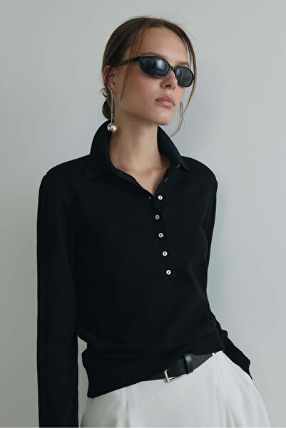 Suud Collection Pulover negru Carter cu guler polo