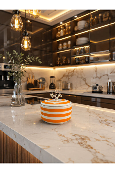 ferayhome Dekoratif Kutu Şekerlik Seramik Obje Soft Sarı Klasik Zebra GÜMÜŞ