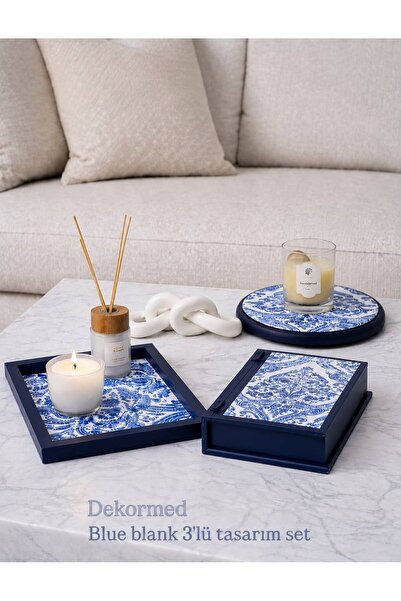 DEKORMED TASARIM BLUE BLANK 3LÜ SET (KUTU-TEPSİ-SUNUMLUK)