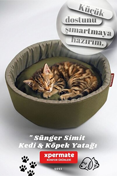 XPERMATE Köpek Yuvası Küçük Irk Köpek Yatağı Ve Kedi Yatağı Büyük Yeşil Gri S...