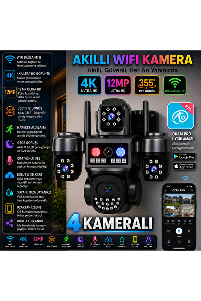 O-KAM OK205W Wifi 12MP 4 Kameralı AOV Gece Görüş Sesli Lens Akıllı Güvenlik K...