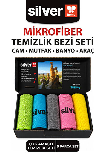 SİLVER HOME Tüm İhtiyaçlar Tek Kutuda 5'li Karma Mikrofiber Seti İz Bırakmaya...