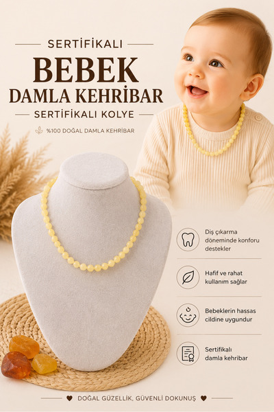 Saff Doğal Taş Certified Baby Drop Amber Certified Necklace201829