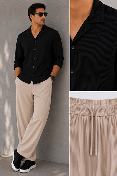 WENMİNG Men's Corduroy Suit Pants Shirt Bottom Top Combination