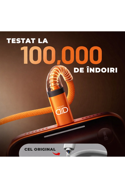 DD Daden Cablu USB-C la USB-C 240W 3 metri, DaDen, Incarcare Rapida 5A, Fast Charge, Material Textil Ultra Rezistent, Compatibil Samsung Galaxy S25 / S25+ / S25 Ultra / S26 / S26+ / S26 Ultra, Portocaliu