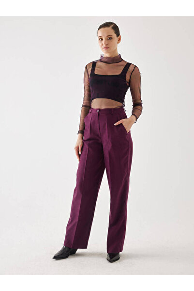 MARKAPIA WOMAN Pantaloni largi din piele intoarsa burgundy