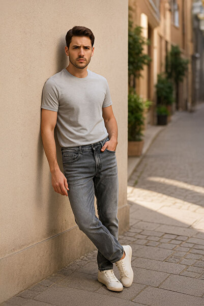 BANNY JEANS Pantaloni de jeans pentru bărbați, cu croiala normală, gri