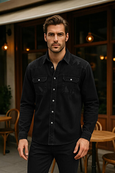 BANNY JEANS Ανδρικό μαύρο τζιν πουκάμισο