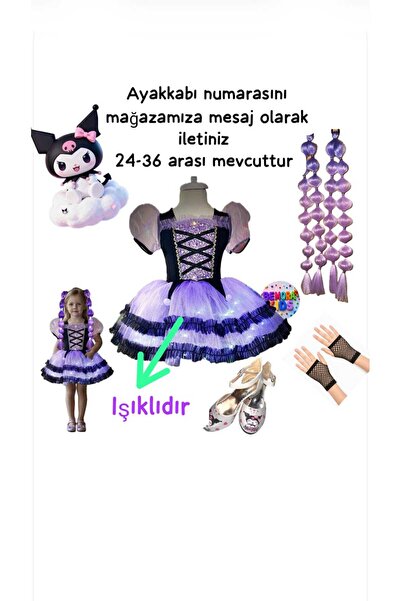 3b kids kuromi ışıklıkostüm saçeldiventopuklu ayakkabıseti(ayakkabı numarasın...