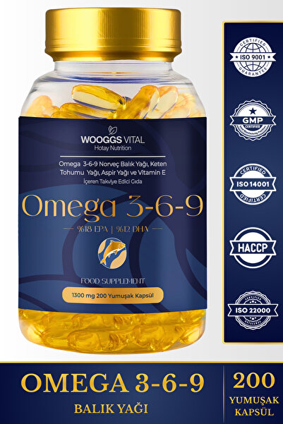 Hotay Nutrition Wooggs Vital Omega 3-6-9 Norveç Balık Yağı , Keten Tohumu Yağ...