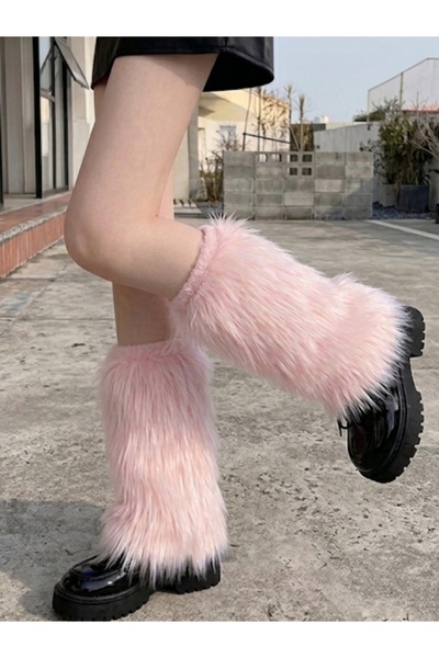 milio Pembe Renk Peluş Kürk Tozluk Uzun Tüylü Standart Beden 28 Cm Bacak Isıtıcı