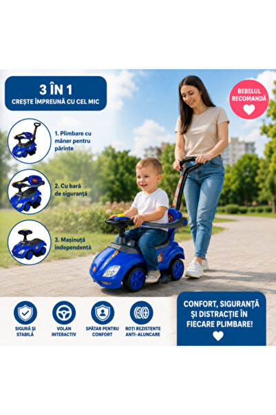 LEAN Masinuta ride-on fara pedale 3 in 1 cu maner parental si depozitare, alb...