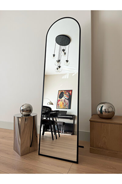 EFFE YAPI DEKOR Siyah Metal Çerçeveli 180x50 Cm Oval Boy Aynası ( Ayaksız )
