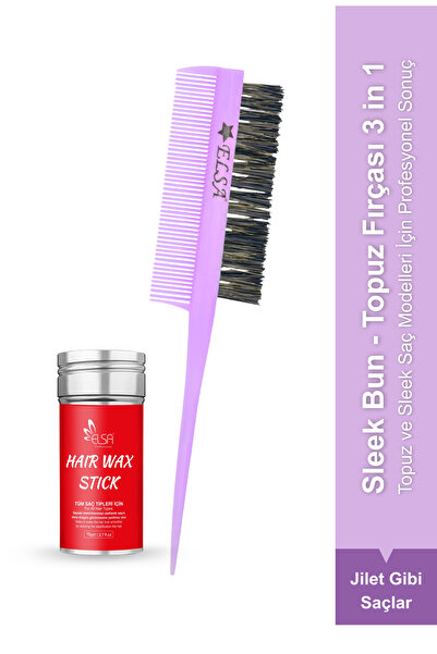 ELSA Professional Hair Wax Stick 75gr - Saç Sabitleyici ve 3 in 1 Topuz Fırça...