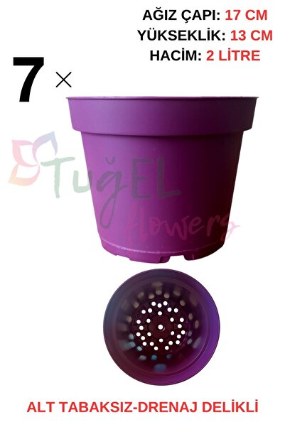 Tuğel Flowers 7 Adet (MOR)Plastik Saksı 2 LİTRELİK (ALT TABAKSIZ)