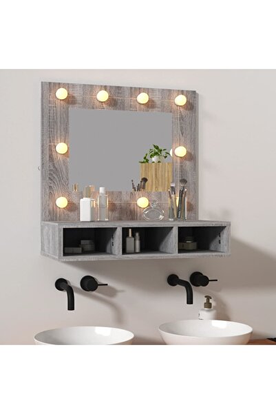 Concept Dulap cu oglindă și LED, gri sonoma, 60x31,5x62 cm