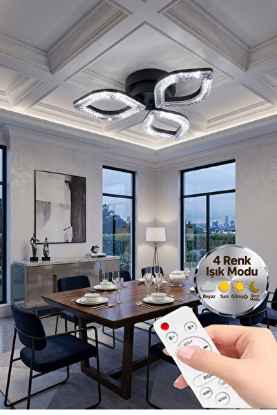 Lumia Lighting Yonca Model Kumandalı Siyah 3"lü Ledli 3 Renk Modu Kristal Sal...