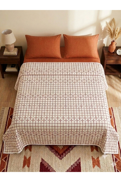 ŞENER HOME Set de lenjerie de pat dublă cu elastic, cu model în dungi