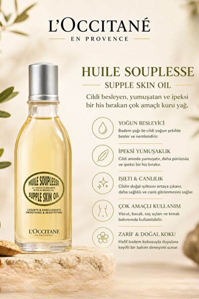 L'Occitane Badem Vücut Yağı, Tatlı Badem Yağı İçeren Besleyici ve Nemlendiric...