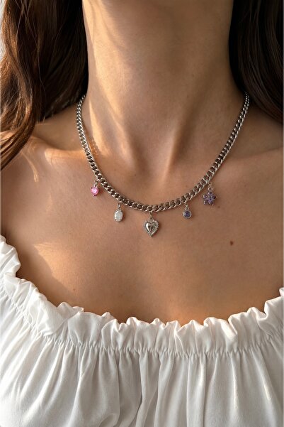 Okko Store Multi-Charms Colorful Hearts Necklace