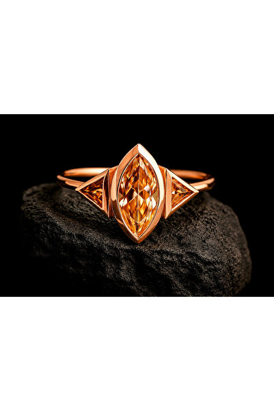 Cecile Jewellery Sarı Morganite Taşlı Mekik Gümüş Yüzük, 925 Ayar Zirkon Sarı...
