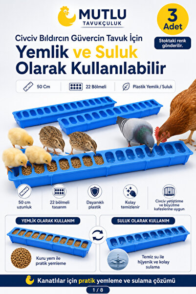 MUTLU TAVUKÇULUK Civciv Tavuk Güvercin Yemliği 50 cm 3 Adet Yemlik Suluk Olar...