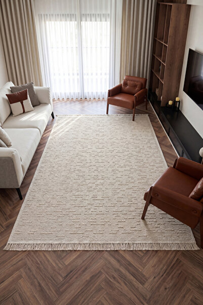 Cool Halı Mirage Bej 160x230 4 M2 Halı Çizgili Bukle Dokuma Kaymaz Yıkanabili...