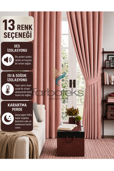 farbateks Pudra Gülkurusu Pembe Renk Kalın Güneşlik Blackout Kararma Fon Perd...