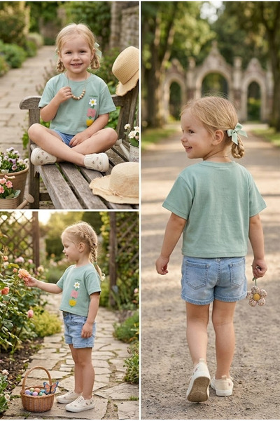 meyastore Girl's T-Shirt with Flower Print