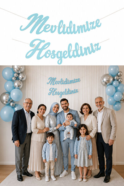 Parti dolabı 1 Adet Mavi Mevlidimize Hoşgeldiniz Kaligrafi Yazı Banner Sünnet...