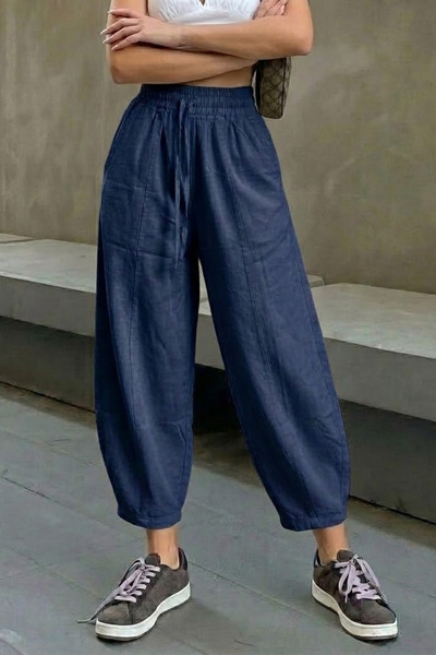 COMBİNE MİCHAİL Women's Navy Blue Shalwar Trousers with Elastic Waist