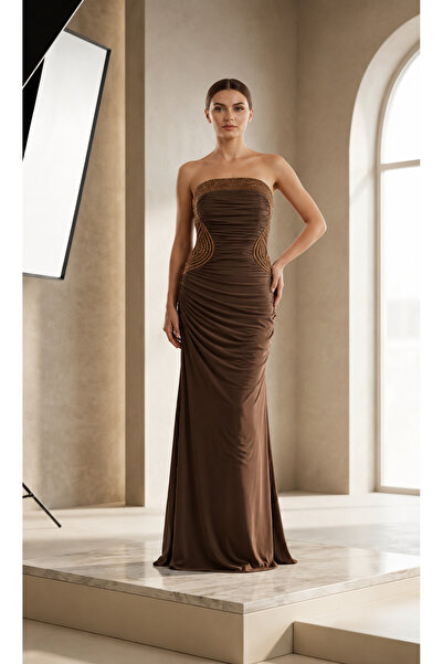 FOR COSTUME Drapeli Stone Embellished Strapless Long Evening Dress 10528