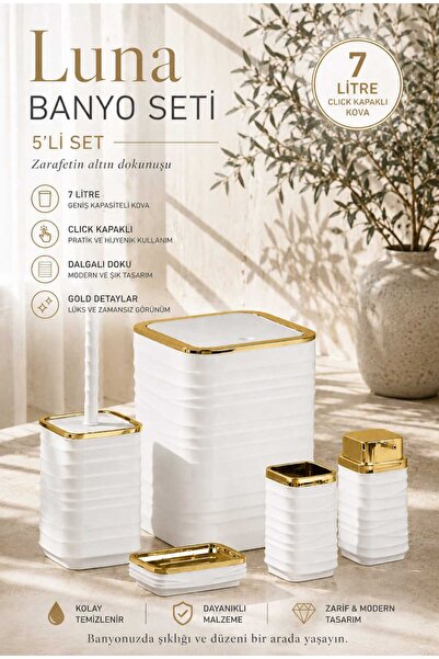 Okyanus Home Set de baie Luna Gold Series, alb, pătrat, 5 piese