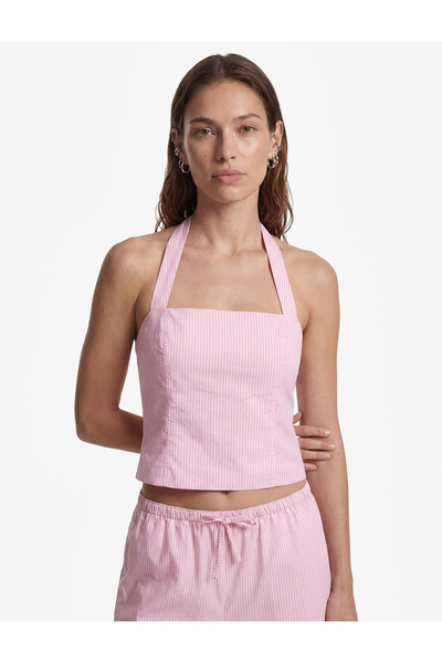 Koton X Sibil Çetinkaya - Cotton Slim Fit Striped Halter Neck Corset with Bac...
