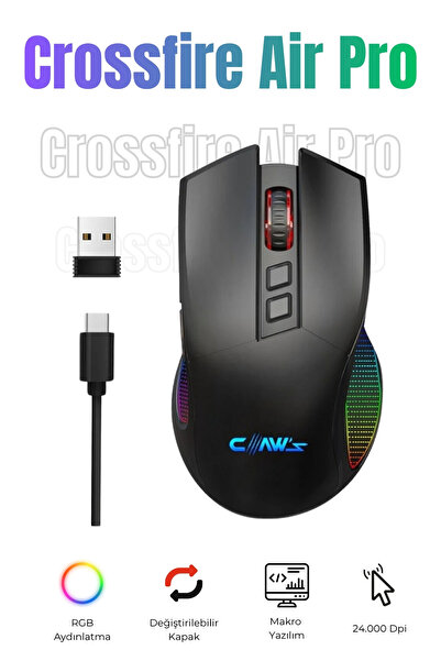 Claw's Crossfire Air Pro Kablosuz 24.000 Dpi Pixart PMW3325 Sensör Makro Yazı...