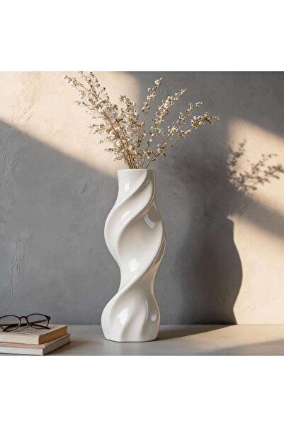 PAN HOME Palsey Swirl Polyresin Vase 30x80cm - White