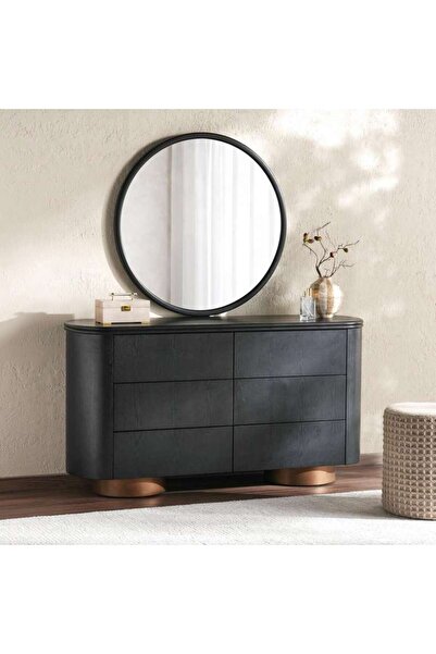 PAN HOME Plugari Dresser With Mirror Veneer - Black & Gold