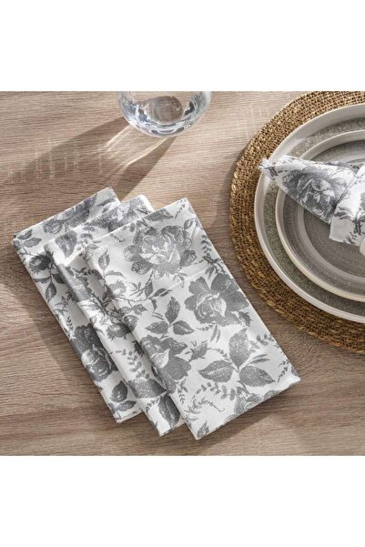 PAN HOME طقم مناديل قطنية مطبوعة من إنجلش جاردن مكون من 4 قطع 45×45 سم - رمادي